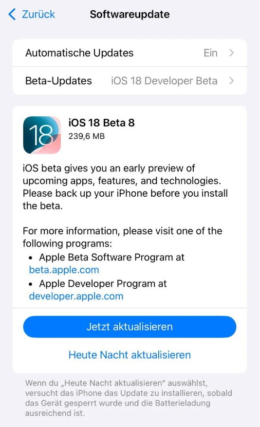 包河苹果手机维修分享苹果 iOS / iPadOS 18 开发者预览版 Beta 8 发布 